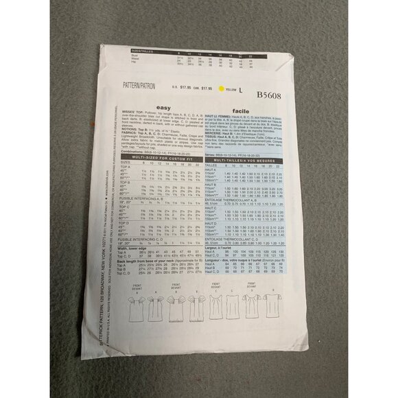 Butterick Sewing Pattern B5608 Womens Top Size 8-14 uncut 2011 - Picture 2 of 2